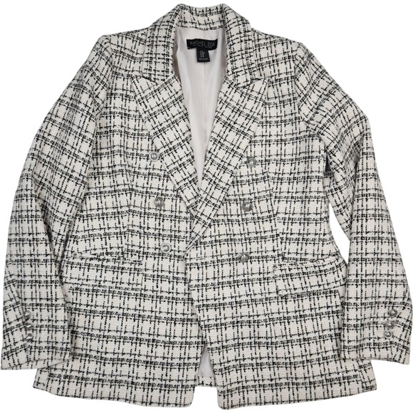 Rachel Zoe Blazer Women's Medium M Ivory Black Tweed Double Breasted Career - Picture 1 of 9
